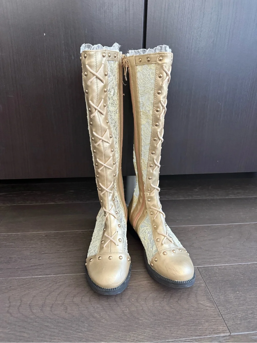 Trish Scully Gold Gramercy Knee High Lace Boots – Girls EU 33